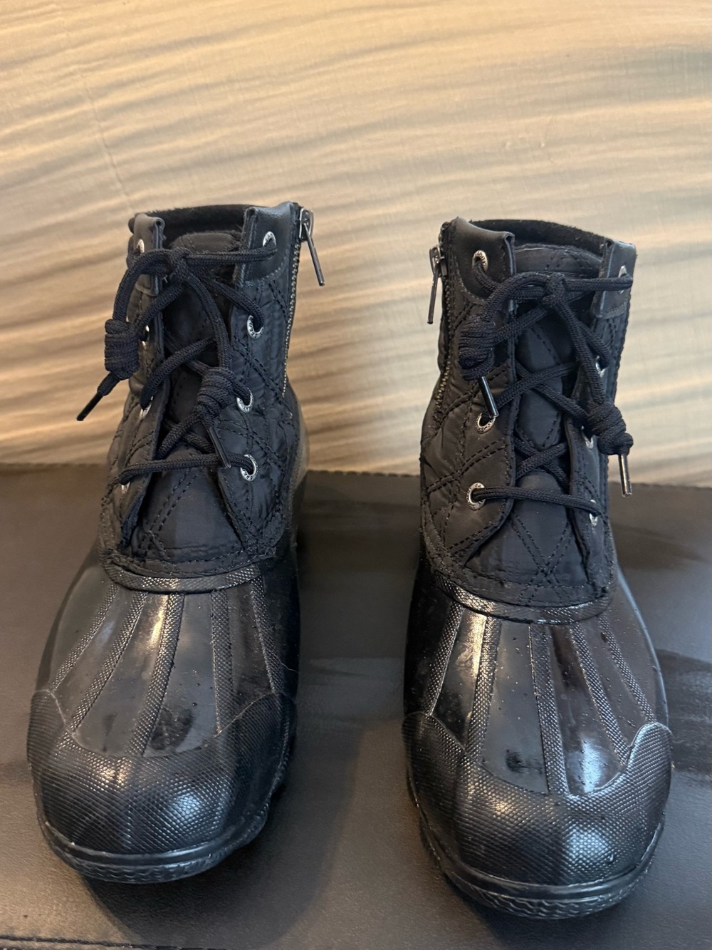 Sperry Men's Black Lace-Up Waterproof Duck Boots